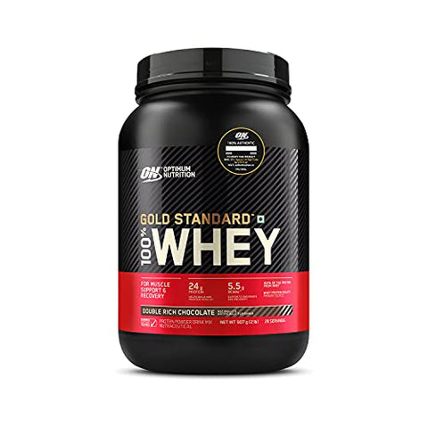 Image of Optimum Nutrition (ON) Gold Standard 100% Whey Protein Powder 2 lbs, 907 g (Double Rich Chocolate), for Muscle Support & Recovery, Vegetarian - Primary Source Whey Isolate