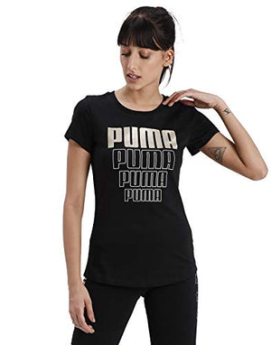 Puma Women's Graphic Regular T-Shirt (58130751 Black-Gold Silver XS)