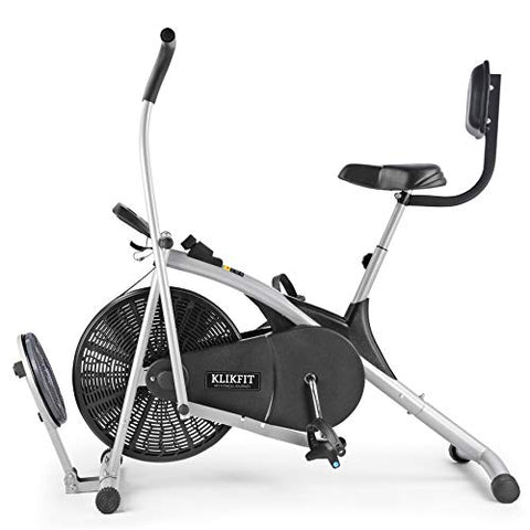 Image of KLIKFIT KF04CM Upright Air Bike Exercise Cycle with Dual Moving Arms for Home Gym Cardio Full Body Weight Loss Workout with Twister & Back Support Free Installation (Silver and Black)