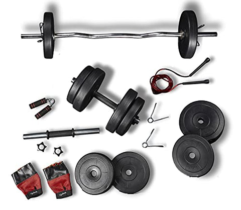 Image of Lifelong PVC Home Gym Set 10Kg Plate 3Feet Curl Rod and Dumbbells Rods with Gym Accessories, Black