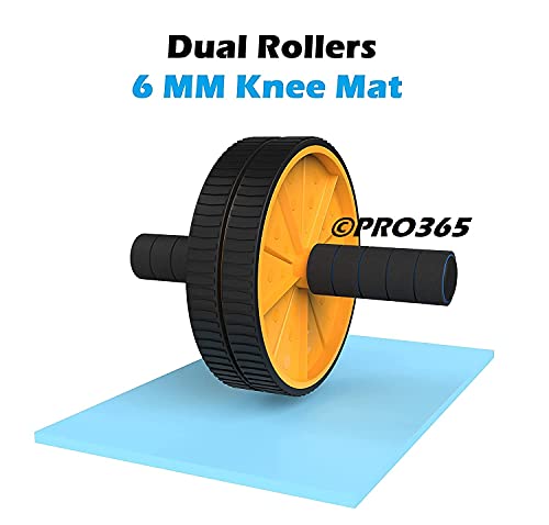 PRO365® Dual Wide Ab Roller Wheel for Abs Workouts 6 Month Warranty/Home Gym Abdominal Exercise/Core Workouts for Men and Women (6 MM Safe Knee Mat, Yellow Roller)