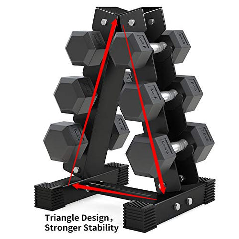 Image of A-Frame Dumbbell Rack Only-6 Tier Weight Rack for Dumbbells, Dumbbell Stand - Dumbbell Holder - Dumbbell Rack Stand - Weight Racks for Dumbbells in 3,4,5,6 Tiers (580 LBS) (Black - Holds 3 pairs)