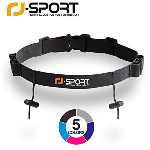 Image of RJ-Sport Race Number Belt - Triathlon Race Belt BIB Holder with 6 Energy Gel Loops for Triathalon, Marathon, Running and Cycling