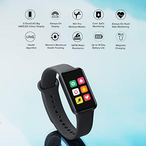 Image of Redmi Smart Band Pro SportsWatch- 1.47” Large AMOLED Display, Always On Display, Continuous Sleep, HR, Stress and SPO2 Monitoring, 110+ Sports Modes, Women’s Health, 5ATM, 14 Days Battery Life, Black