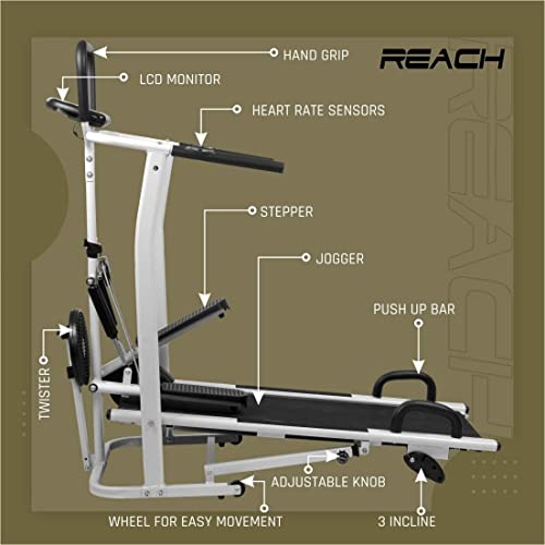 Reach T-100 in Manual Treadmill for Home Gym Multi-Functional (Jogger, Twister, Stepper Push-up bar) Treadmill Level Manual Incline For