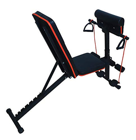 Image of DOLPHY Adjustable Weight Bench for Full Body Workout, Foldable Flat/Incline/Decline Home Gym Exercise Sit up Bench (Red and Black) 100 kg