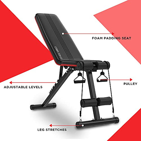 Image of FITNESS WORLD Home Multi Functional Weight Workout Strength Training Multi-Purpose Foldable Incline Decline Exercise Foldable Bench - Weight Limit: 215 Kg