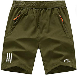 CBlue Men's Outdoor Quick Dry Lightweight Sports Shorts Zipper Pockets (Small, Army)