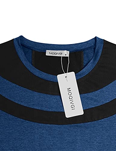 MOQIVGI T Shirts for Women Sports, Short Sleeve Workout Clothes, Juniors Soft Breathable Mesh Patchwork Dry Fit Tops Daily Lounge Vacation Casual Wear Blue Large