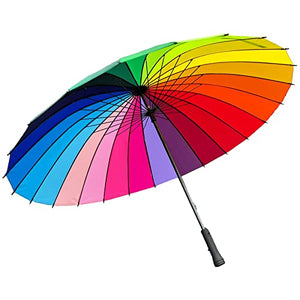 ThreeH Rainbow Golf Umbrella Large Size 24Ribs High Density Canopy for Resistant Heavy Rain and Wind Oversized KS07,Rainbow