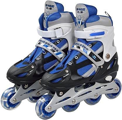 Image of MRUD Adjustable Inline Skating Sports Shoes for Childrens Comfertable Roller Skate for Outdoor Fun with Roller Skates for 5 to 16 Yrs Boys and Girls with Blue Color