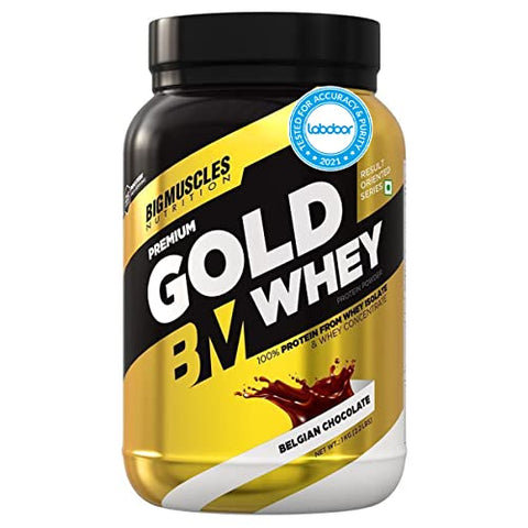Image of Bigmuscles Nutrition Premium Gold Whey 1Kg Whey Protein Isolate Blend, Labdoor USA certified, 25g Protein Per Serving [Belgian chocolate]