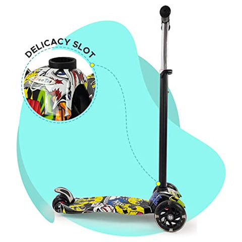 Image of NHR Colorful Graffiti Scooty, 4 Wheel Scooter for Kids, Babies, Toddlers with Adjustable Height, LED Lights n Brake Scooter for Kids 3 to 10 Years (Anycolor)