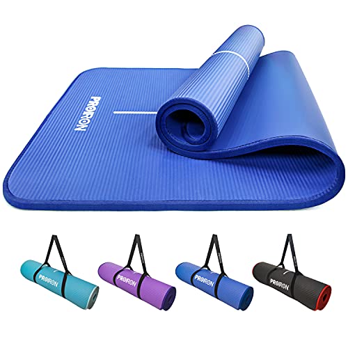 NBR Yoga Mat 1830×660×10 mm - BLUE PROIRON Pilates Mat Edge Protection Non-Slip Yoga Mat Exercise Extra Thick Foam Mat Fitness Workout Mats Home Gym with Carrying Strap