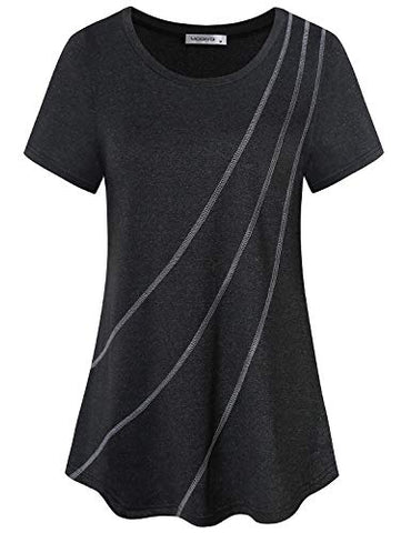 Image of MOQIVGI Women's Athletic Shirts and Tees, Short Sleeve Workout Tops, Dry Fit Moisture Wicking Yoga Sports Running Pilates Aerobics Fititness Active Wear Clothes Black Medium