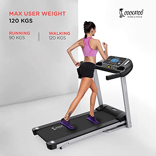 Cockatoo CTM-101 Stainless-Steel Manual Incline 2.5 HP - 5 HP Peak DC Motorized Treadmill for Home Use, Free Installation Assistance (Black)