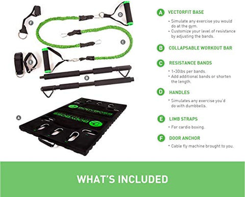 Image of BodyBoss Home Gym 2.0 - Full Portable Gym Home Workout Package + 1 Set of Resistance Bands - Collapsible Resistance Bar, Handles - Full Body Workouts for Home, Travel or Outside - Black