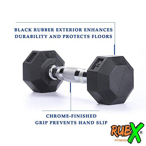 Image of RUBX Rubber Coated Professional Exercise Hex Dumbbells (Pack of Two) (7.5)