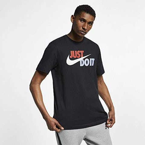 Image of Nike Men's Sportswear Just Do It. T-Shirt, Shirts for Men with Classic Fit, Black/Mystic Red/Platinum Tint, L