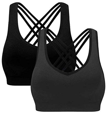 Image of MIRITY Padded Strappy Sports Bras for Women Comfortable Activewear Workout Bra Color Black Grey Size L