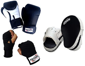 Prospo Focus Pad Curved+Prospo 12 oz Training and Fighting Boxing Gloves with Hand wrap Gloves (syenthetic Leather)