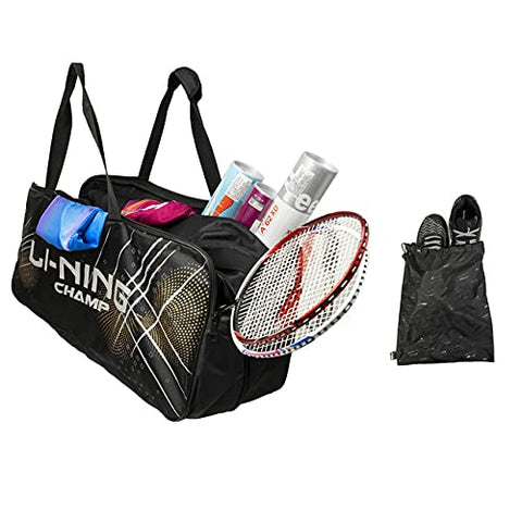 Image of Li-Ning ABDP-374 Champ 6 in 1 Badminton Kitbag - with Additional Shoe Bag - Black, Nylon and Polyester
