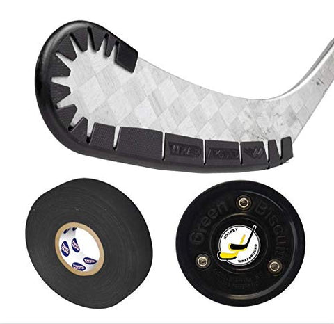 Image of Wraparound Hockey Green Biscuit Training Puck, and Tape Bundle for Off Ice Hockey Training and Practice (Black ICE, Black Tape)