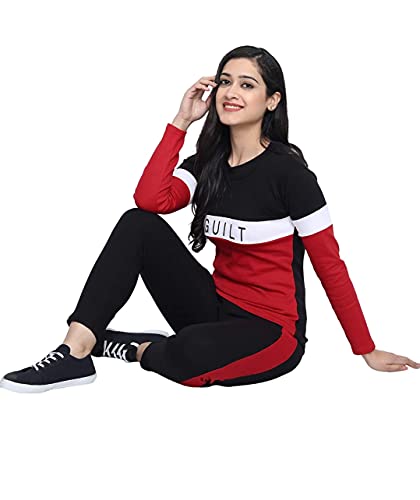 Women's Solid Stripes Track Suit | Women's Striped Tracksuit Top & Leggings Pants Outfit Set for Girls Women's Yoga .Sport Aribics Track Suit Pants, Joggers, Gym, Active Lower Wear (XXL, Red)