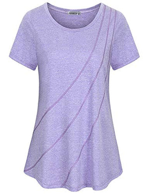 MOQIVGI Yoga Tops for Women Short Sleeve,Fashion 2020 Plain Gym Tunics Ladies Casual Summer Crew Neck Moisture Wicking Quick Dry Sport Workout T Shirts Purple Medium