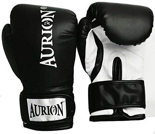 Aurion Boxing Gloves 8 oz 10oz 12oz 14oz 16oz Boxing Gloves for Training Punching Sparring Punching Bag Boxing Bag Gloves Punch Bag Mitts Muay Thai Kickboxing MMA Martial Arts Workout (Black, 16 Oz)