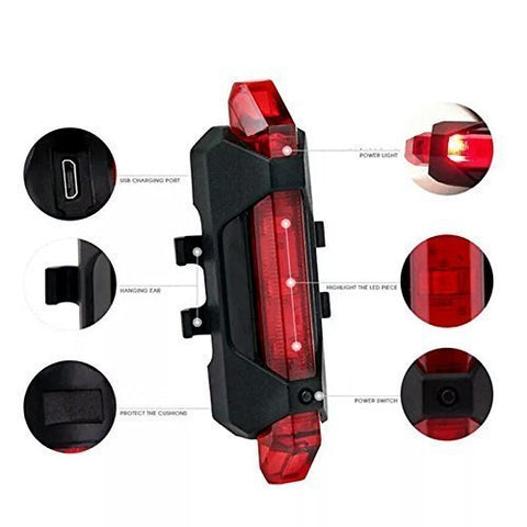 Image of Lista Bicycle LED Head Light USB Rechargeable Light Cycling Lamp Head Light Tail Light (red)