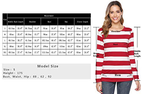 Image of iClosam Women Striped T-Shirt Long Sleeve Tee Shirt Blouse Pajamas Top Black