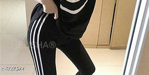 HELISHA® Gym wear Leggings Ankle Length Free Size Combo Workout Trousers | Stretchable Striped Jeggings |Mid Waist Sports Fitness | Yoga Track Pants for Women & Girls (Pack of 2) (Black With White-Line+Black-With-Red-Line)