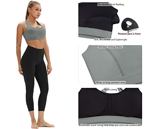 icyzone Workout Sports Bras for Women - Fitness Athletic Exercise Running Bra, Activewear Yoga Tops (Gray, Medium)