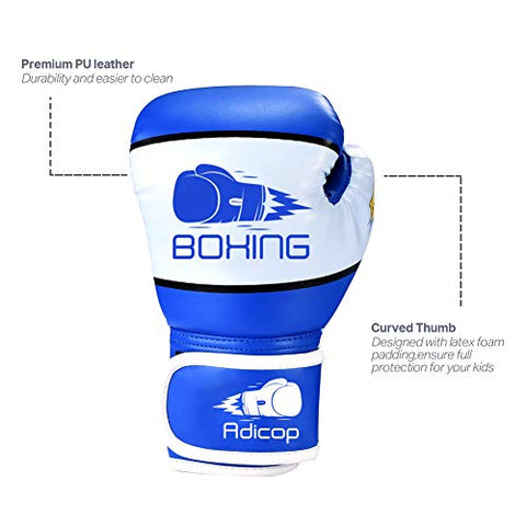 Image of Adicop Kids Boxing Gloves for 4-12 Years Old Youth Boys Girls Boxing Training Gloves Sparring Boxing Gloves for Punching Bag Kickboxing Muay Thai MMA (Blue)