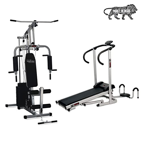 Lifeline Fitness HG-002 Multi Home Gym Multiple Muscle Workout Machine Chest Biceps Back Triceps Legs for Men at Home, 72kg Weight Stack, Made in India (with LT-202 Manual Treadmill 3in1)