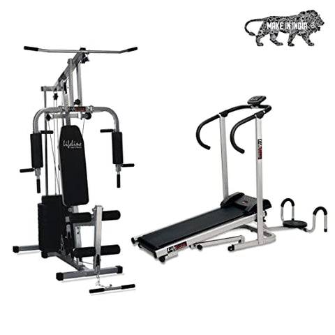 Image of Lifeline Fitness HG-002 Multi Home Gym Multiple Muscle Workout Machine Chest Biceps Back Triceps Legs for Men at Home, 72kg Weight Stack, Made in India (with LT-202 Manual Treadmill 3in1)