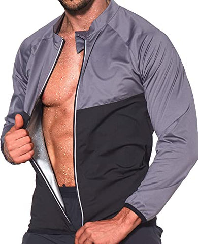 Image of NINGMI Sauna Suit for Men Sweat, Thermal Workout Jackets Mens Gym Weight Loss, Slimming Shirt Fitness Zipper Long Sleeve Sweatsuit