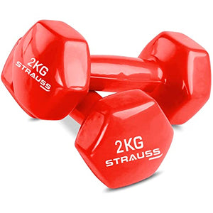 Strauss Vinyl Dumbbell, 2 KG (Pair), 1 KG Each, (Red)