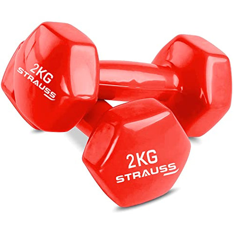 Image of Strauss Vinyl Dumbbell, 2 KG (Pair), 1 KG Each, (Red)