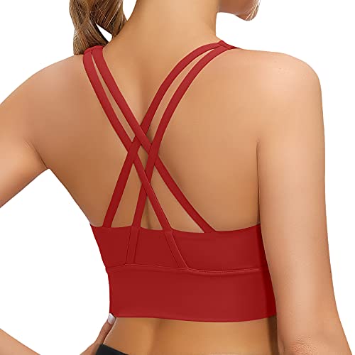 Lykoxa Women Sports Bra, High Impact Criss Cross Back Sexy Sports Bras for Workout Gym Activewear Red