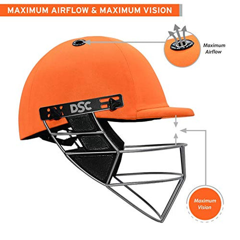 Image of DSC DEFENDER Cricket Helmet for Men & Boys (Adjustable Steel Grill | Back Support Strap | Light Weight | size:Extra Small (Orange)