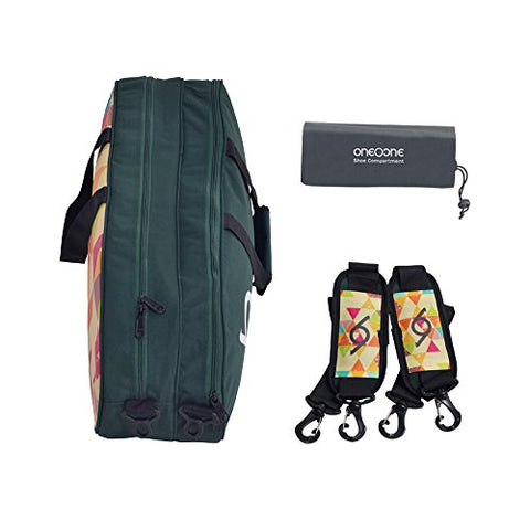 Image of One O One - Canvas Collection Double Green & Triangle 2 - Badminton/Tennis Kitbag