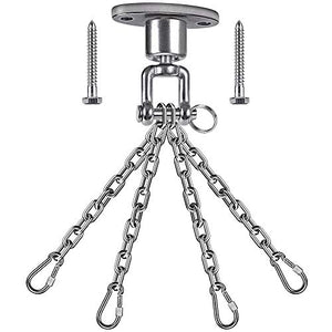 BeneLabel Permanent Antirust Stainless Steel 304 Heavy Duty Boxing Punching Bag Chain, 800 LB Capacity, 360‚ Rotation Spherical Swing Hook with 4 Chains and 4 Carabiners, 2 Wood Screws for Wooden Set