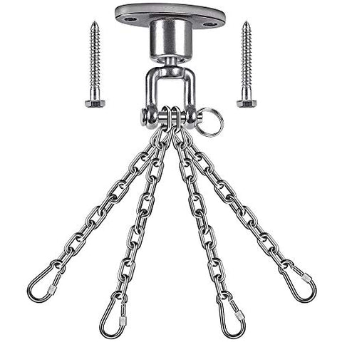 Image of BeneLabel Permanent Antirust Stainless Steel 304 Heavy Duty Boxing Punching Bag Chain, 800 LB Capacity, 360‚ Rotation Spherical Swing Hook with 4 Chains and 4 Carabiners, 2 Wood Screws for Wooden Set