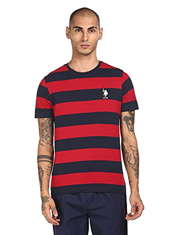 Image of US Polo Association Men's Striped Regular T-Shirt (I686010PLS_Red/Navy XXL)