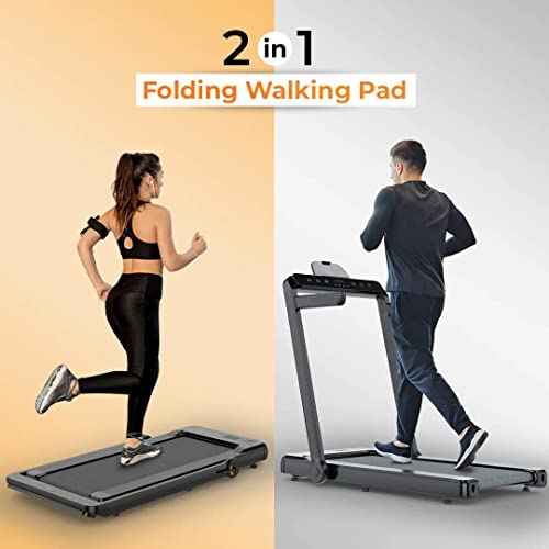 Flexnest 2-in-1 Smart Foldable Treadmill-2 Displays, Bluetooth Speaker, Installation-Free, App/Remote Control & Free-Classes and Virtual Walks for Home, Office Walking and Running Pad Flexpad (Black)