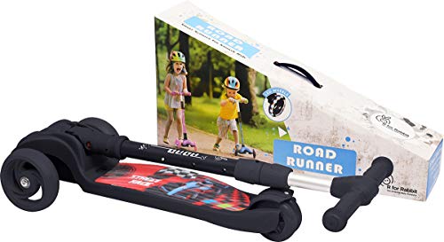 R for Rabbit Road Runner Kick Scooter for Kids of Above 3 Years, Skating Scooter for Boys, Girls, Scratch Free LED PU Wheels, 4-Level Adjustable Handlebar & Foldable Design & Wide Standing Board, Weight Capacity 75Kgs ( Black)