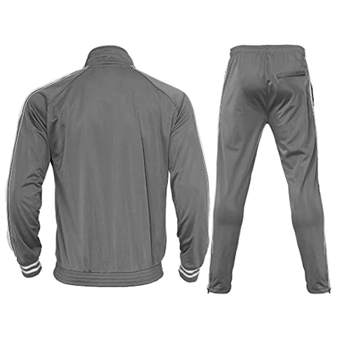 Image of Mens Athletic 2 Piece Tracksuit Sets Casual Jogging Suits Full Zip Sports Set Stand-up collar Sweatsuit fo Men GrayM
