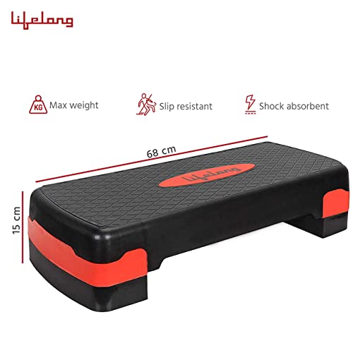 Lifelong Polypropylene Adjustable Home Gym Exercise Fitness Stepper for Exercise Aerobics Stepper with 3 Height Adjustments| Max Weight 200kg (Black & Red)